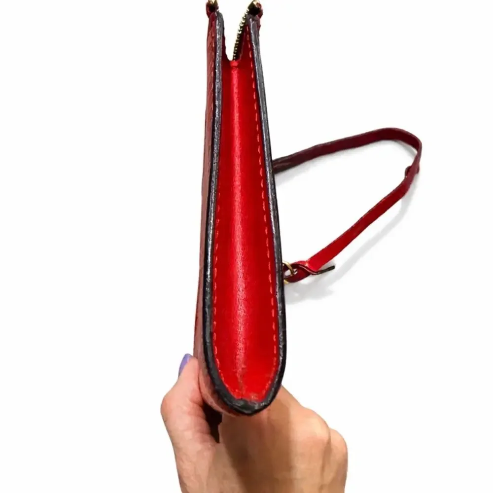 Louis Vuitton Red Epi Leather Pochette Wristlet Clutch Castilian Red LV Vintage